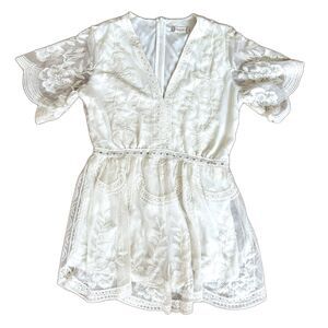 Altar'd State Cream Lace Embroidered Boho Cottage Short Romper Size L